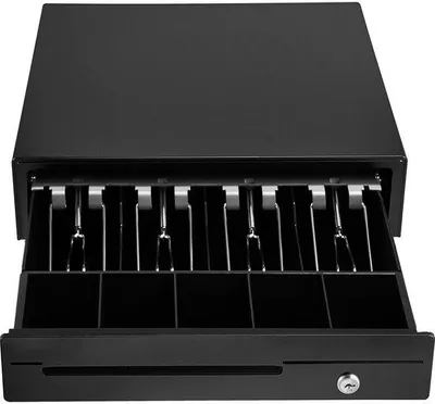 Produktbild von 13 Zoll Geldkassette, 12 V, POS-System, mit Geldbeutel, für 4 Scheinen und 5 Münzen, entnehmbares Münzenbeutel, 2 Schlüssel im Lieferumfang, RJ11/RJ12-Kabel für Supermarkt, Bar, Restaurant