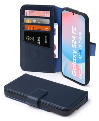 Produktbild von MobyDefend Hülle für Samsung Galaxy S24 FE - Premium Leder Klapphülle mit Kartenfächern und Standfunktion - Blau