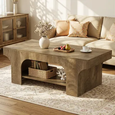 Produktbild von Tribesigns Couchtisch, 120 cm hoch, zweistöckiger, schlichter rechteckiger Beistelltisch für Wohnzimmer, rustikaler Akzenttisch aus Holz mit Stauraum