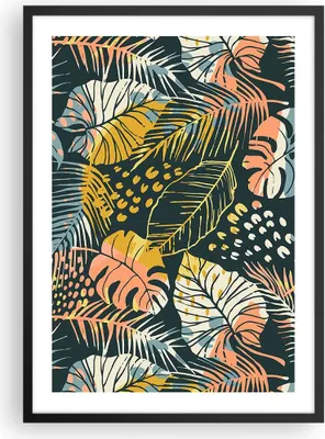 Produktbild von Gerahmtes Poster - Schwarzer Rahmen - Blätter modern bunt - 50x70 cm - Wand Bild - Wanddeko - Wandbilder - Kunstposter - Wandposter - Bilderrahmen - Bilder - Kunstdruck - P2BPA50x70-4630