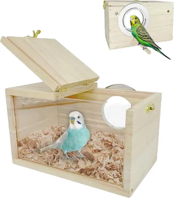 Produktbild von Vogelhaus für Wellensittiche, Naturholz, Kleine Größe, Geeignet für Zucht und Nisten, Holzfarbe