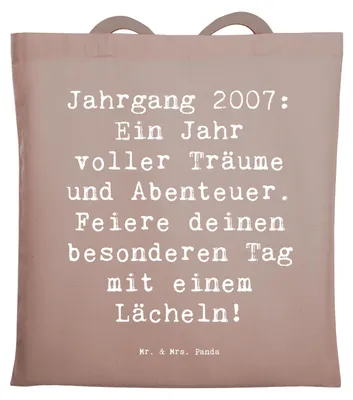 Produktbild von Mr. & Mrs. Panda Tote Bag Spruch 2007 Geburtstag - Braun Pastell - Geschenk, Geburtstagskind, Alter, Geburtstagsgeschenk, Tasche, Jutebeutel, Glückwunsch, besonderer Tag