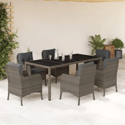 Produktbild von The Living Store 7-tlg. Garten-Essgruppe mit Kissen Grau Poly Rattan