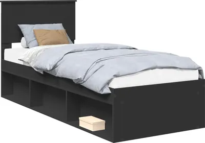 Image de Cadre de lit avec tête de lit Noir 75 x 190 cm Pin massif