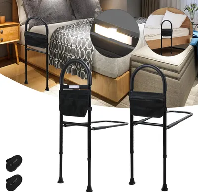 Immagine prodotto di Aopunly sponda per letto per anziani regolabile in altezza con borsa per il trasporto Nero con LED