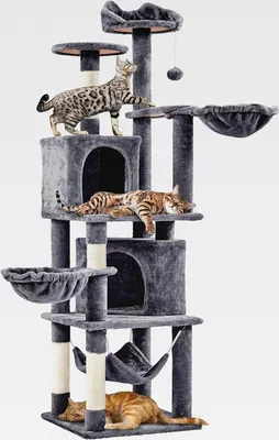 Produktbild von XXL Katzenkratzbaum 175 cm deckenhoch Kratzbaum für 3-4 Katzen, Stabil Kletterbaum mit Sisal-Kratzsäulen Plattformen Korb Hängematte Plüschball, Dunkelgrau