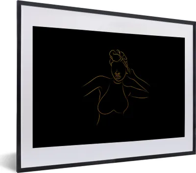 Produktbild von MuchoWow® Gerahmtes Poster Frau - Schwarz - Gold - Strichzeichnung 40x30 cm - Poster mit Schwarzem Bilderrahmen Wandposter Rahmen Foto Bilder - Bilderrahmen - Poster im Rahmen