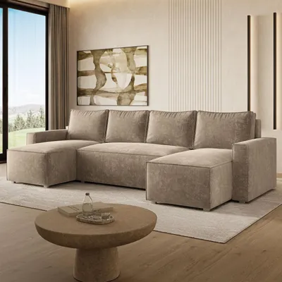Produktbild von Masseno Ecksofa ASPRA LM mit Schlaffunktion U-Form, Sofa mit Bettkasten, Wohnzimmersofa, Couch, Soffa, Bettsofa, Couchgarnitur- Beige, LUMO 30