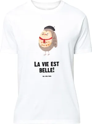 Produktbild von Mr. & Mrs. Panda Größe L T-Shirt Eule Frankreich - Weiß - Geschenk, mit Spruch, Tshirt, Owl, Shirt, La Vie Est Belle