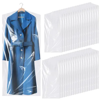 Image de 35 housses à vêtements 60 x 140 cm, housses transparentes et anti-poussière en plastique, housses à suspendre pour protéger les costumes, les chemises, les robes et les manteaux.