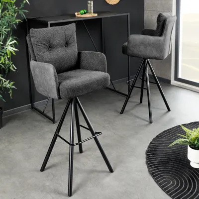 Produktbild von riess-ambiente Drehbarer Design Barhocker BIG GEORGE anthrazit Samt Federkern mit Armlehnen Barstuhl Tresenhocker Tresenstuhl