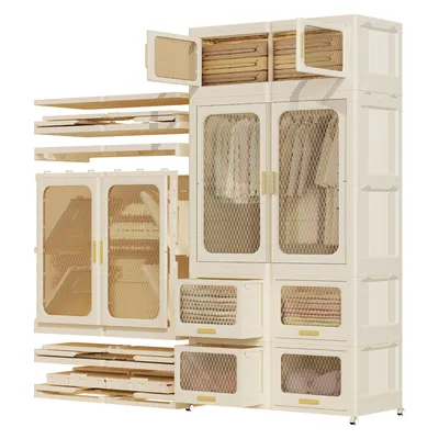Produktbild von Heikoeco® Kleiderschrank weiss, stapelbarer Garderobenschrank aus hochwertigem Kunststoff(1 Stange+ 1 Flügeltür + 4 Schublade)92x55x224cm