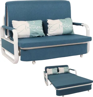Produktbild von Schlafsofa MCW-M83, Schlafcouch Couch Sofa, Schlaffunktion Bettkasten Liegefläche, 130x185cm  Stoff/Textil dunkelblau