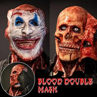Produktbild von Halloween Maske, Doppelte Schicht Abziehbare Oberfläche Maske, Horror Clown, Blutiger Schädel, Cosplay, Halloween Kostüm