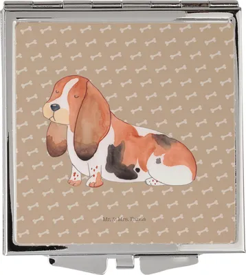 Produktbild von Mr. & Mrs. Panda Kosmetikspiegel Hund Basset Hound - Hundeglück - Geschenk, Taschenspiegel, Sprüche, Hundemama, Handspiegel, Kinderlos, Schminkspiegel, Klappbarer