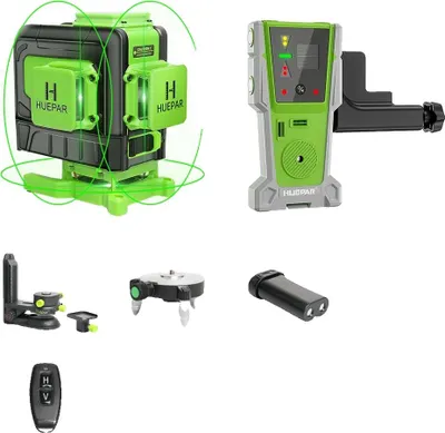 Obrázok produktu pre Laserové nivelačné zariadenie Huepar, 360-stupňové horizontálne pokrytie, zelený lúč triedy 2, zelený
