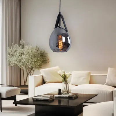 Produktbild von Hängeleuchte, Glasschirm, Metall, schwarz rauch, H 120 cm