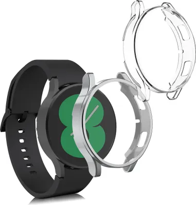 Produktbild von kwmobile 2x Silikon Hülle für Samsung Galaxy Watch 4 (40mm) Schutzhülle - Fullbody Display Cover Set aus Silikon - Transparent Silber