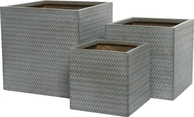 Produktbild von Blumentopf Outdoor in Flechtoptik Fibreclay 24-30-37cm grau 3er Set