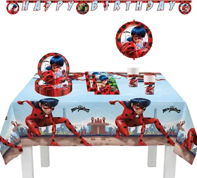 Produktbild von 39-teiliges Miraculous-Ladybug-Geburtstagsdekor für Kinder mit Einweggeschirr und Partydekoration