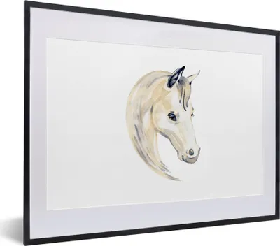 Produktbild von MuchoWow® MuchoWow® Gerahmtes Poster Pferd - Aquarell - Weiß - Mädchen - Kinder - Mädchen 40x30 cm - Poster mit zchwarzem Bilderrahmen - Bilderrahmen - Poster im Rahmen