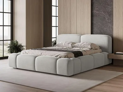 Produktbild von GrainGold Polsterbett Aubi 180x200 cm - Bett 180x200, Polsterbett mit Bettkasten & Lattenrost - Bett mit Velvet-Stoff - Hellgrau