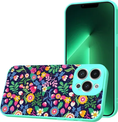 Zdjęcie produktu dla Etui na telefon Smartphonica do iPhone'a 13 Pro z kwiatowym nadrukiem - tylna obudowa z TPU w kwiatowy wzór - turkusowy