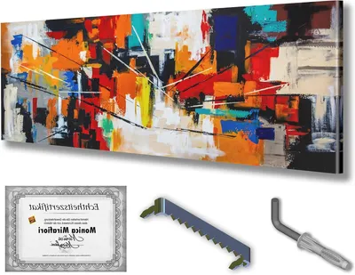 Productafbeelding van Handgeschilderd Acrylschilderij - Uniek Kunstwerk - Wanddecoratie - 100% Handgeschilderd - 120 x 40 cm - Meerdere Kleuren
