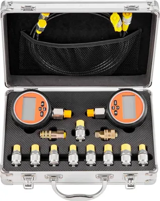 Produktbild von Digitales hydraulisches Druckprüfungs-Kupplungsset, 700-bar-Manometer-Prüfgerät mit 2 Messgeräten, 9 Prüfkupplungen, 2 Schnellkupplungen, 2 Schläuchen für Bagger und Baumaschinen