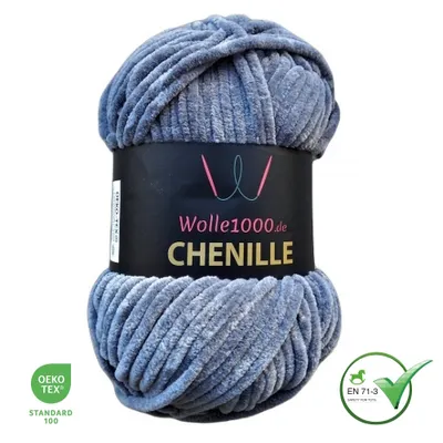 Produktbild von Wolle1000 Chenille - 09 GRAU - 100g - weiches Chenille Garn / Kuschelwolle