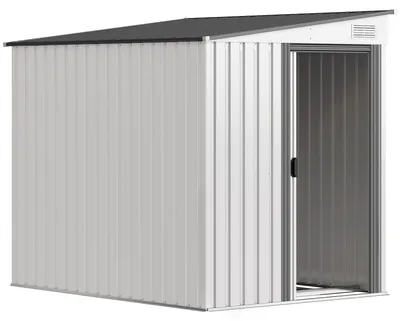 Obrázok produktu pre Kovová záhradná búda – 1,5 x 2 metre – vodotesná – s posuvnými dverami – s plochou strechou – s podlahovým rámom – biela