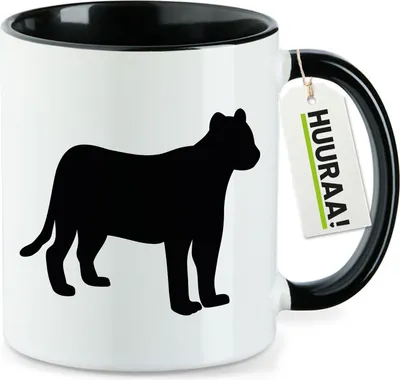 Produktbild von Huuraa Kaffeetasse Panther Silhouette 330ml Schwarz Keramik Kaffeebecher Geschenkidee