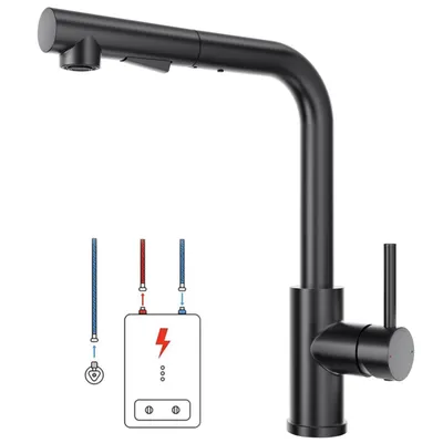 Produktbild von Lonheo Niederdruck Küchenarmatur Wasserhahn Küche ausziehbar 360° drehbar Spültischarmatur mit Brause, Edelstahl Küchenwasserhahn, Schwarz