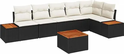 Produktbild von vidaXL Gartensofa-set 7 stk. Schwarz Poly Rattan