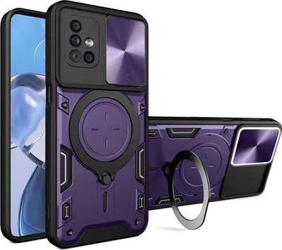 Produktbild von Handyhülle für Samsung Galaxy A71 5G Dual-Layer Stoßfest Rüstung Hülle mit Dia Kameraschutz und Kreisförmig Ring Ständer Lila