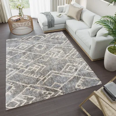 Produktbild von Teppich Wohnzimmer Schlafzimmer Meliert Modern Design Shaggy Hochflor Langflor Grau  120 x 170 cm
