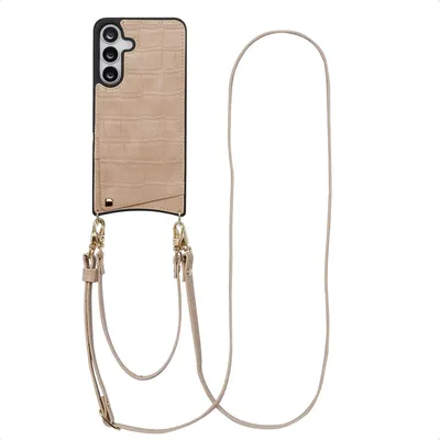 Image de Selencia Nova Croco Phone Case avec cordon et porte-cartes pour Samsung Galaxy S25 FE - Beige
