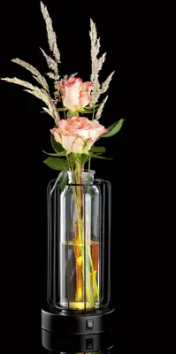 Produktbild von GILDE Vase (LED), "Oval", Metall, schwarz, , L. 10,5 cm, B. 10,5 cm, H. 22,5 cm 44632