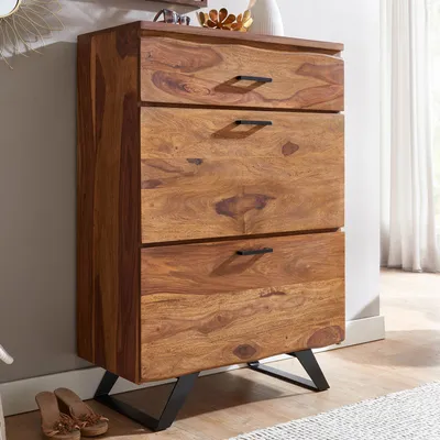 Produktbild von Kommode FineBuy 120 cm Massivholz Baumkante Highboard Anrichte Schubladenkommode
