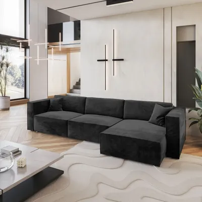 Produktbild von Masseno Ecksofa TOLMO M mit Schlaffunktion L-Form, Sofa mit Bettkasten, Wohnzimmersofa, Couch, Soffa, Bettsofa, Couchgarnitur- Schwarz, MONOLITH 95