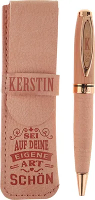 Produktbild von History & Heraldry Bamboo Persönlicher und individueller Kuli Kugelschreiber Stift mit Namen und Spruch Personalisiertes Etui Monogramm-Design persönliches Geschenk (Kuli Kerstin )