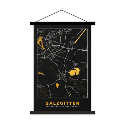Produktbild von MuchoWow® Textilposter Salzgitter - Gold - Stadtplan - Karte - Deutschland 60x90 cm mit schwarzem Rahmen - Poster Wohnzimmer