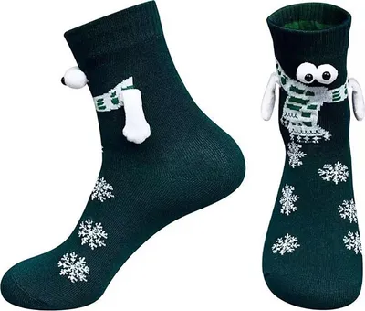 Produktbild von 1 Paar Weihnachtssocken für Paare mit Magneten, Händen, Cartoon-Hirsch- und Schneemannmotiv, lange Socken, weich und atmungsaktiv