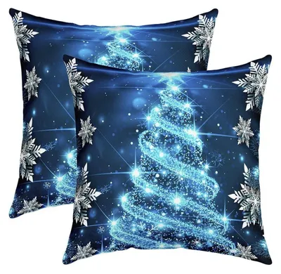 Produktbild von Kissenbezüge Weihnachtsbaum Xmas Schneeflocke Blau 40x40 cm 2 Stück Polyester