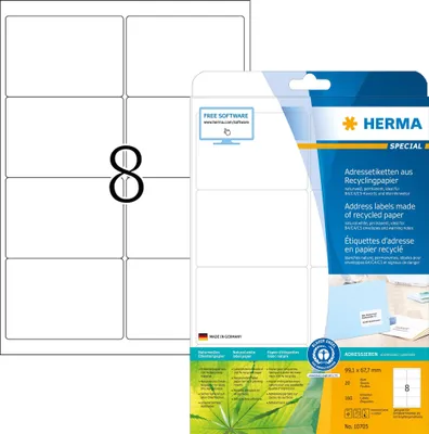 Zdjęcie produktu dla HERMA 10705, Biały, Wytłoczona etykieta, 9,91 cm, 6,77 cm, 8 szt.