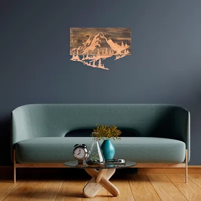 Image de Wallity, Mountain- SKL2295, Noyer, Autres décorations pour la maison, 58 x 38 cm, 50% bois (épaisseur : 3 cm) / métal (épaisseur : 1