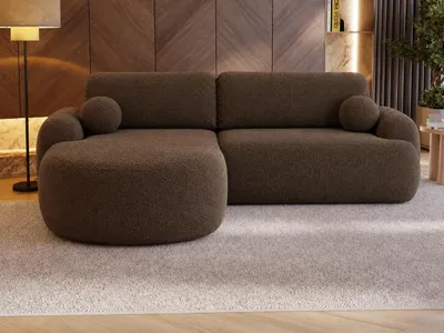 Produktbild von GrainGold Ecksofa L-Form Aurio Links - Ecksofa mit Schlaffunktion, Bettkasten - Moderne Ecksofa, Wohnzimmer Sofa - Eckcouch Braun (Lambi 04)