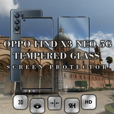 A product image featuring a smartphone screen protector with text overlays and icons, set against a backdrop of a historical building.