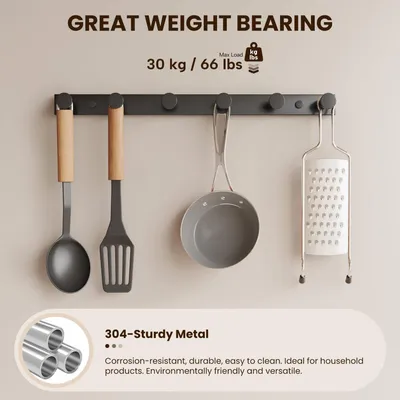 Produktbild von Garderobenhaken Edelstahl Selbstklebend & Schrauben 6 Haken Schwarz
