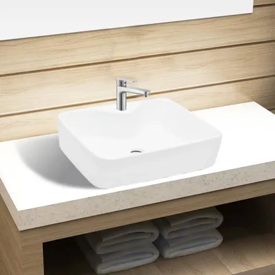 Produktbild von vidaXL Keramik Waschbecken mit Hahnloch Weiß Quadratisch